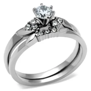 High polished (no plating) Stainless Steel Ring with AAA Grade CZ in Clear for Women Style TK694