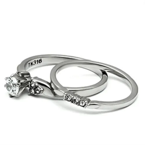 High polished (no plating) Stainless Steel Ring with AAA Grade CZ in Clear for Women Style TK694