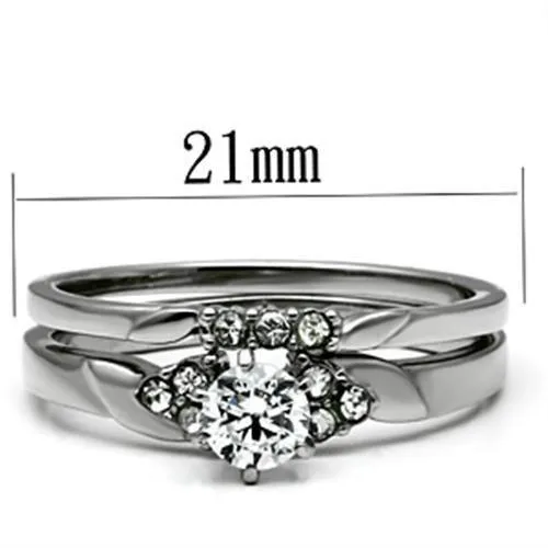 High polished (no plating) Stainless Steel Ring with AAA Grade CZ in Clear for Women Style TK694