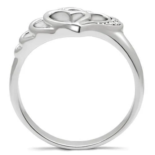 High polished (no plating) Stainless Steel Ring with AAA Grade CZ in Clear for Women Style TK6X179