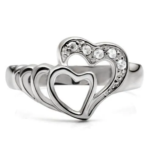 High polished (no plating) Stainless Steel Ring with AAA Grade CZ in Clear for Women Style TK6X179