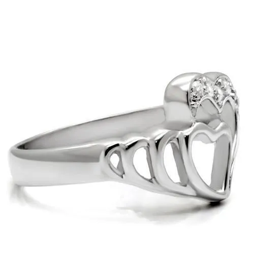 High polished (no plating) Stainless Steel Ring with AAA Grade CZ in Clear for Women Style TK6X179
