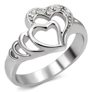 High polished (no plating) Stainless Steel Ring with AAA Grade CZ in Clear for Women Style TK6X179