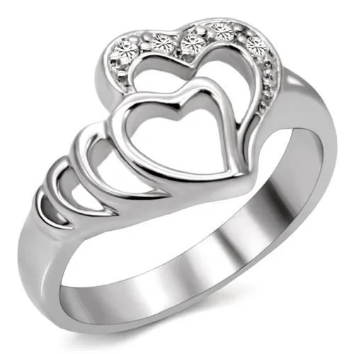 High polished (no plating) Stainless Steel Ring with AAA Grade CZ in Clear for Women Style TK6X179