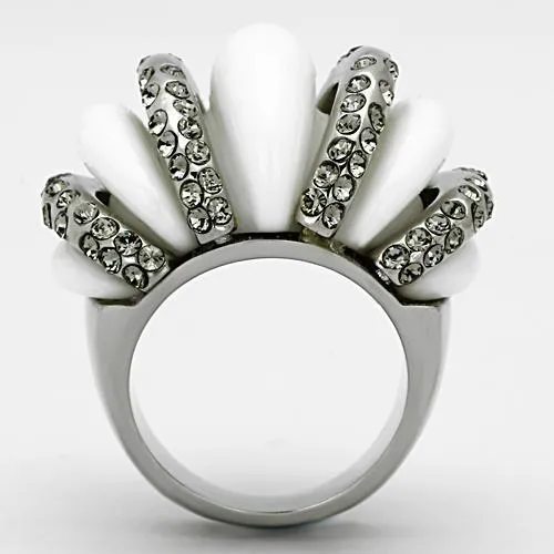 High polished (no plating) Stainless Steel Ring with Top Grade Crystal in Black Diamond for Women Style TK1011