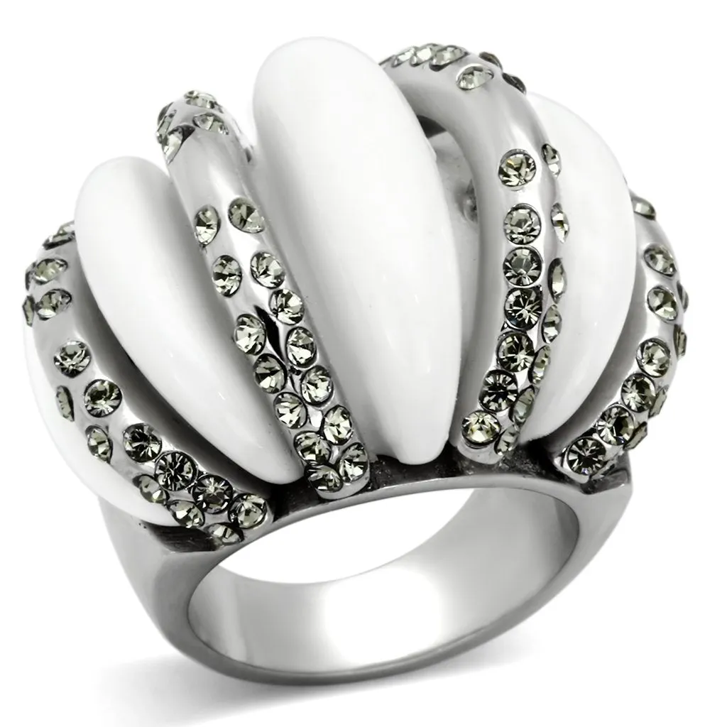 High polished (no plating) Stainless Steel Ring with Top Grade Crystal in Black Diamond for Women Style TK1011