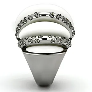 High polished (no plating) Stainless Steel Ring with Top Grade Crystal in Black Diamond for Women Style TK1011