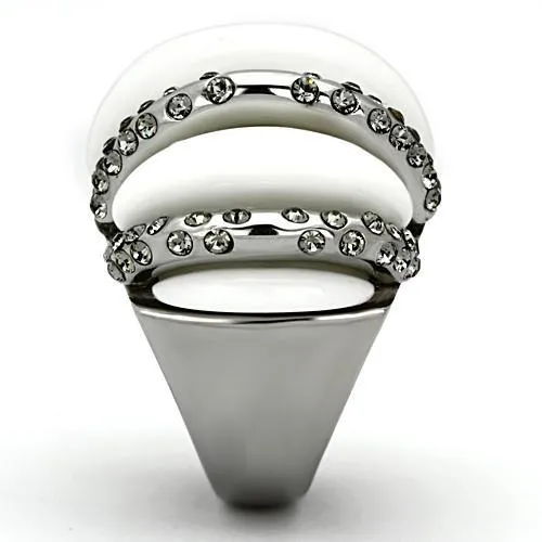 High polished (no plating) Stainless Steel Ring with Top Grade Crystal in Black Diamond for Women Style TK1011