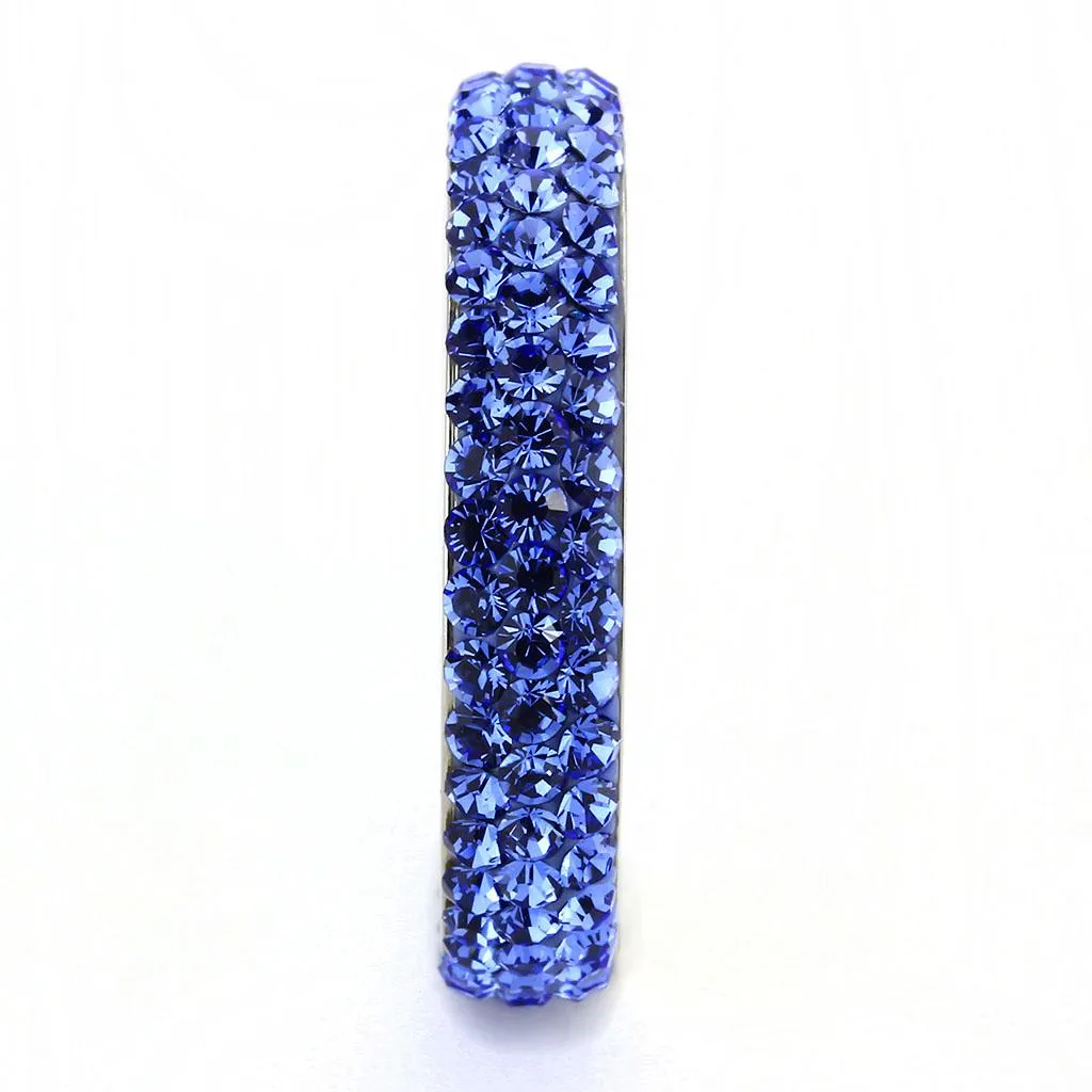 High polished (no plating) Stainless Steel Ring with Top Grade Crystal in Sapphire for Women Style TK3539