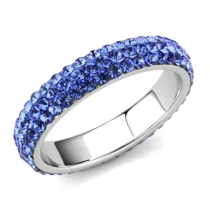 High polished (no plating) Stainless Steel Ring with Top Grade Crystal in Sapphire for Women Style TK3539