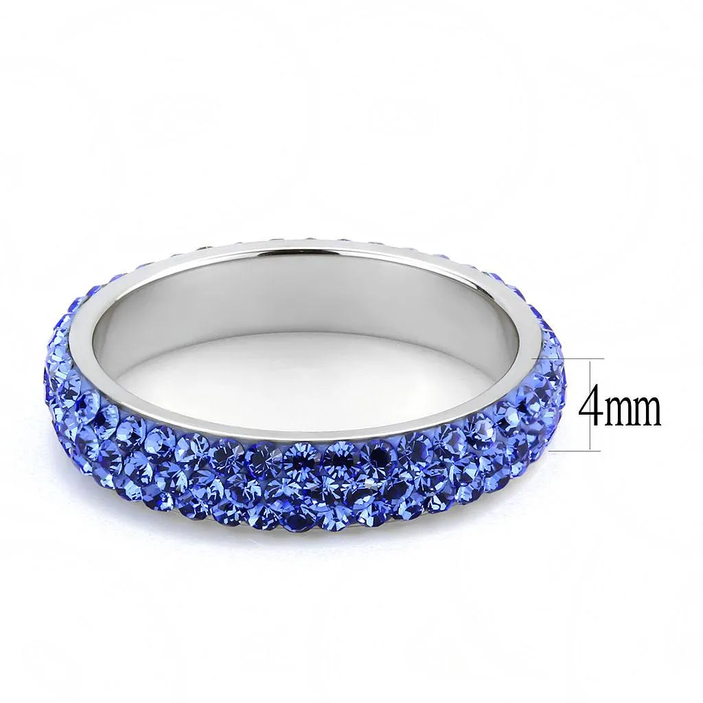High polished (no plating) Stainless Steel Ring with Top Grade Crystal in Sapphire for Women Style TK3539