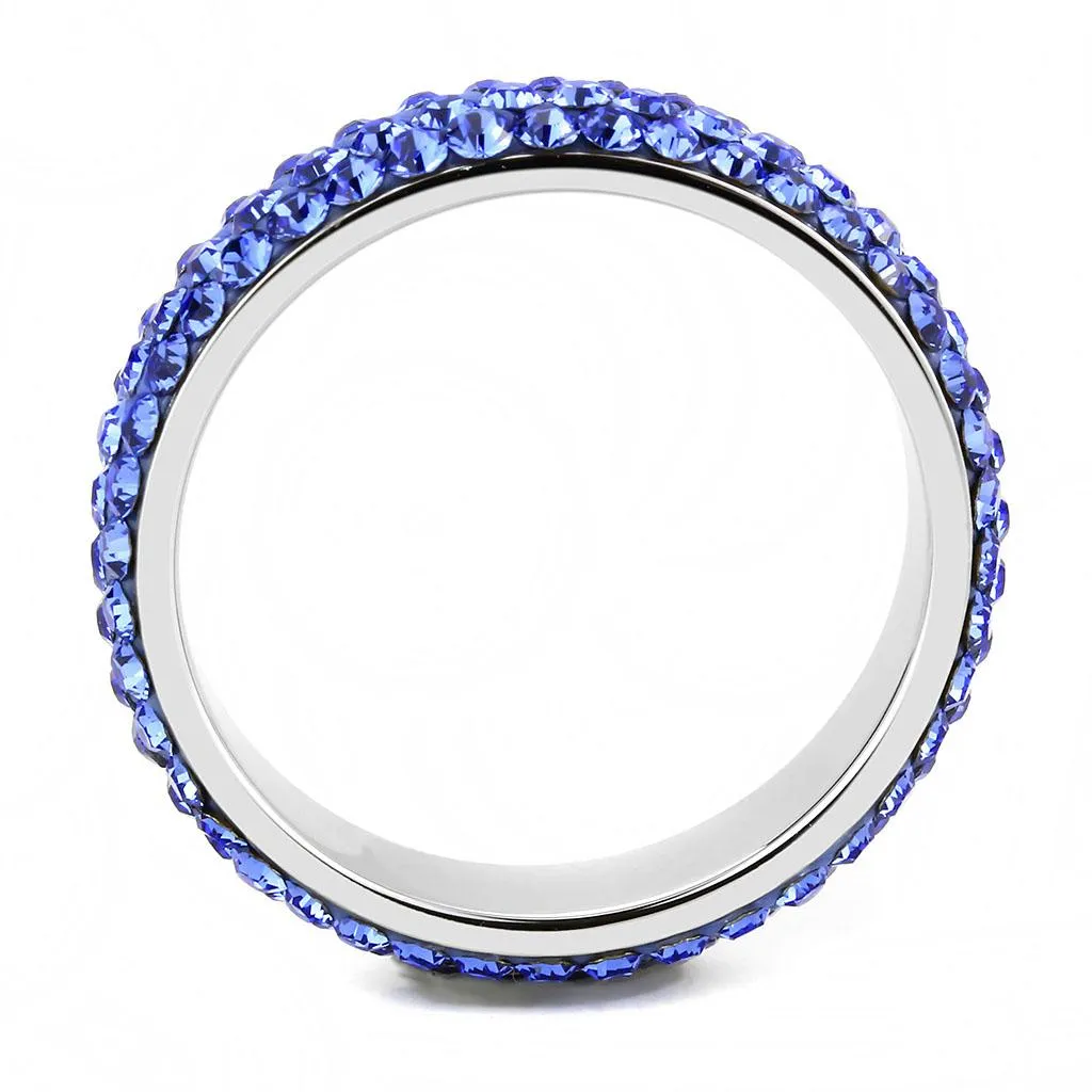 High polished (no plating) Stainless Steel Ring with Top Grade Crystal in Sapphire for Women Style TK3539