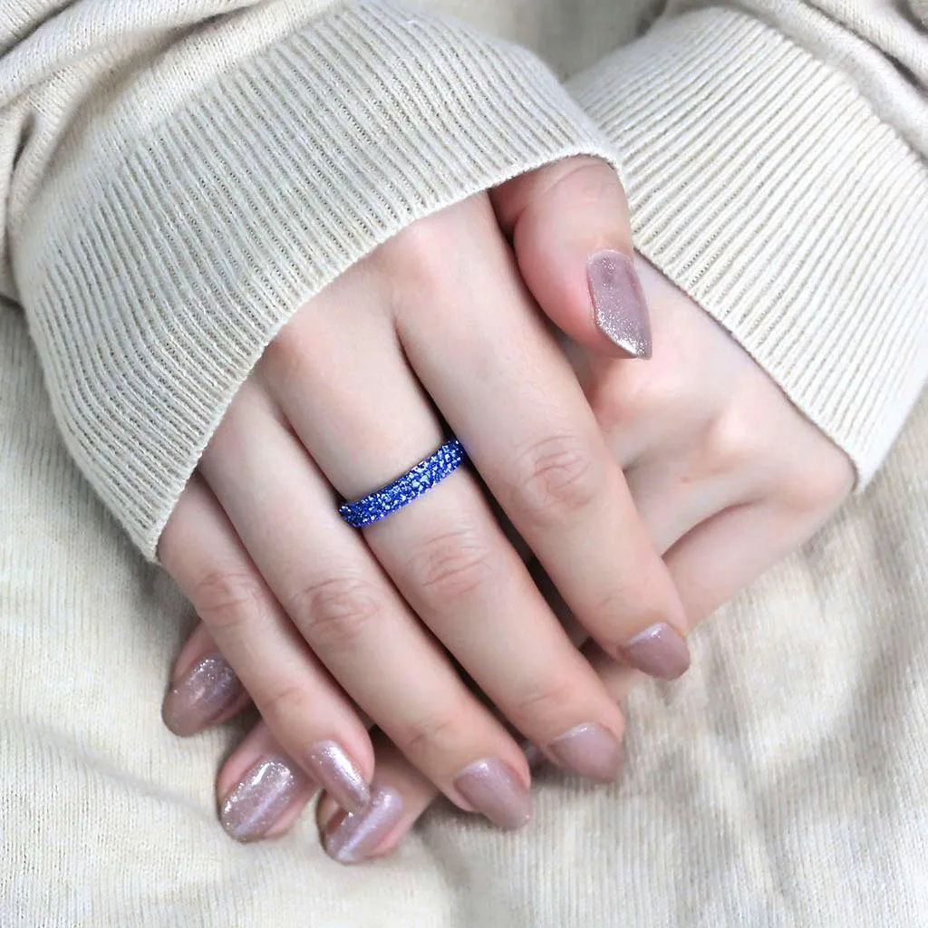 High polished (no plating) Stainless Steel Ring with Top Grade Crystal in Sapphire for Women Style TK3539