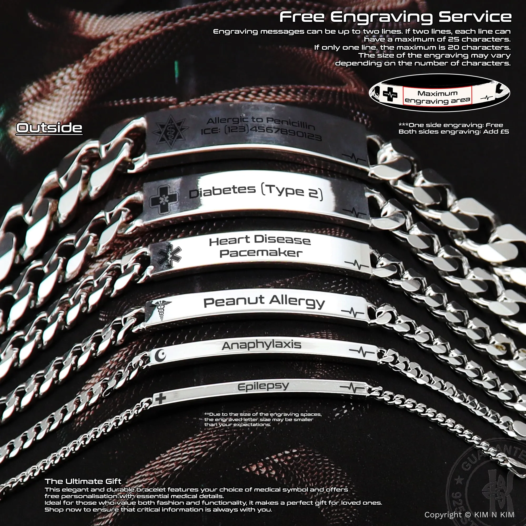 Hypoallergenic Medical Alert ID Bracelet