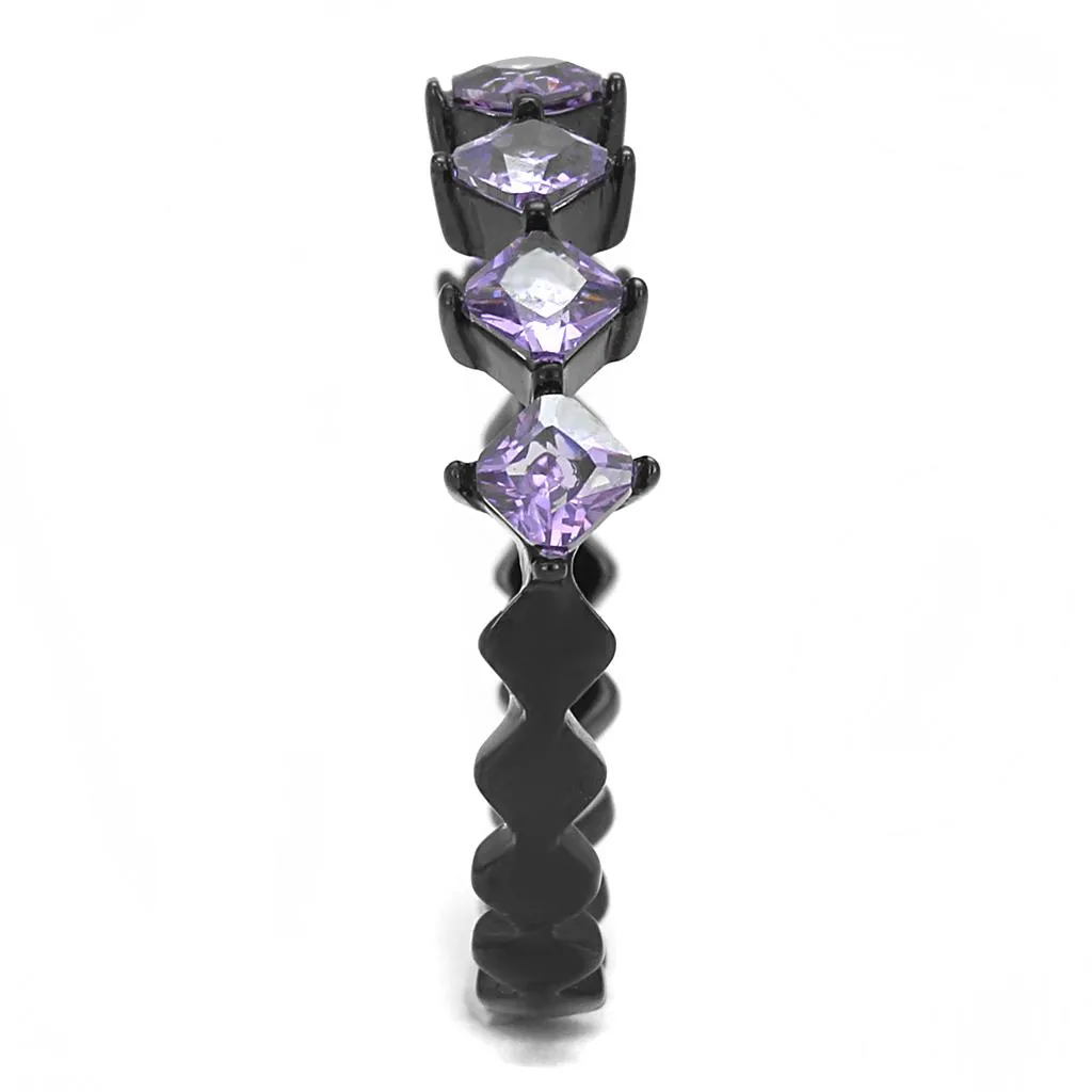 IP Black(Ion Plating) Stainless Steel Ring with AAA Grade CZ in Amethyst for Women Style TK3054
