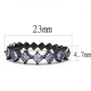 IP Black(Ion Plating) Stainless Steel Ring with AAA Grade CZ in Amethyst for Women Style TK3054