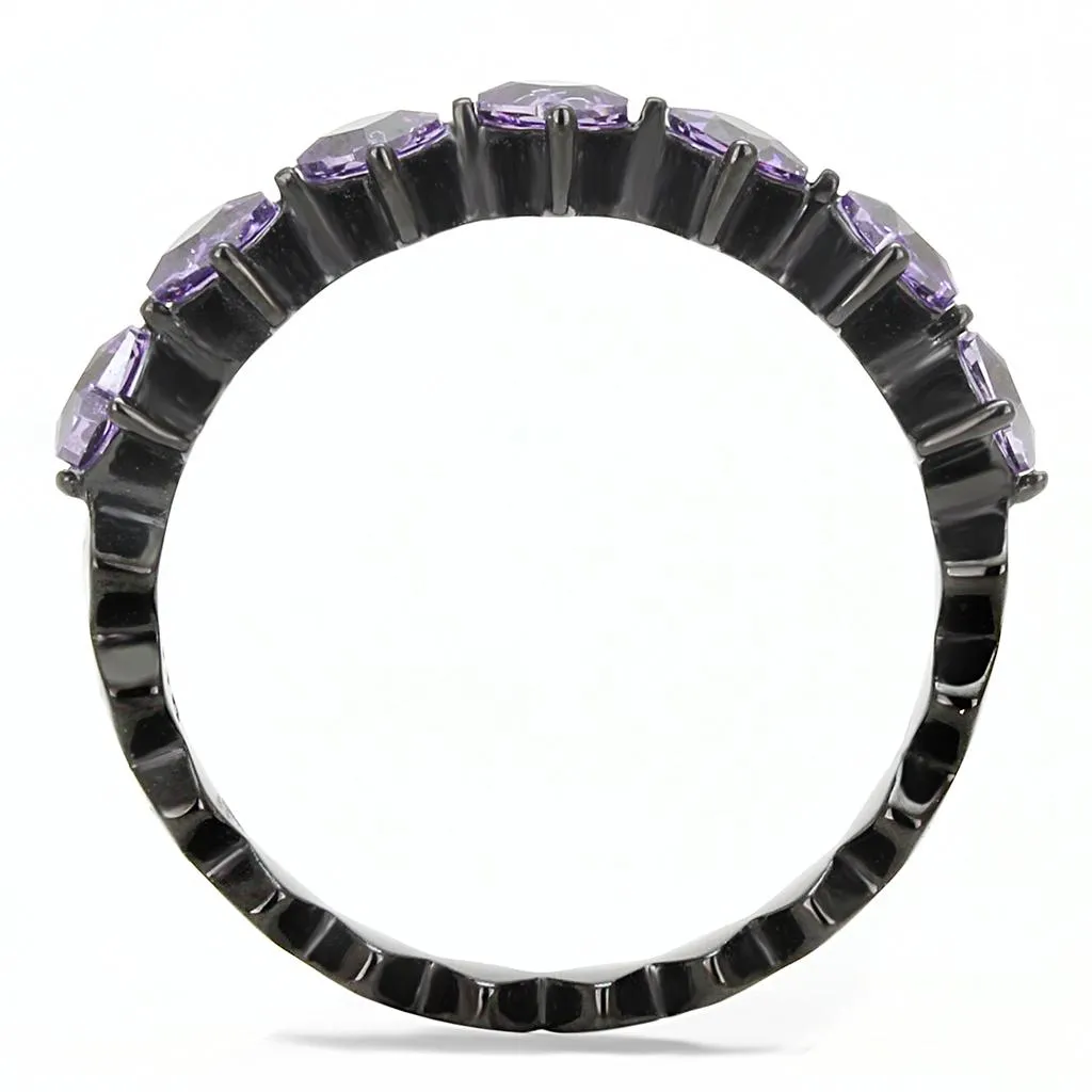 IP Black(Ion Plating) Stainless Steel Ring with AAA Grade CZ in Amethyst for Women Style TK3054