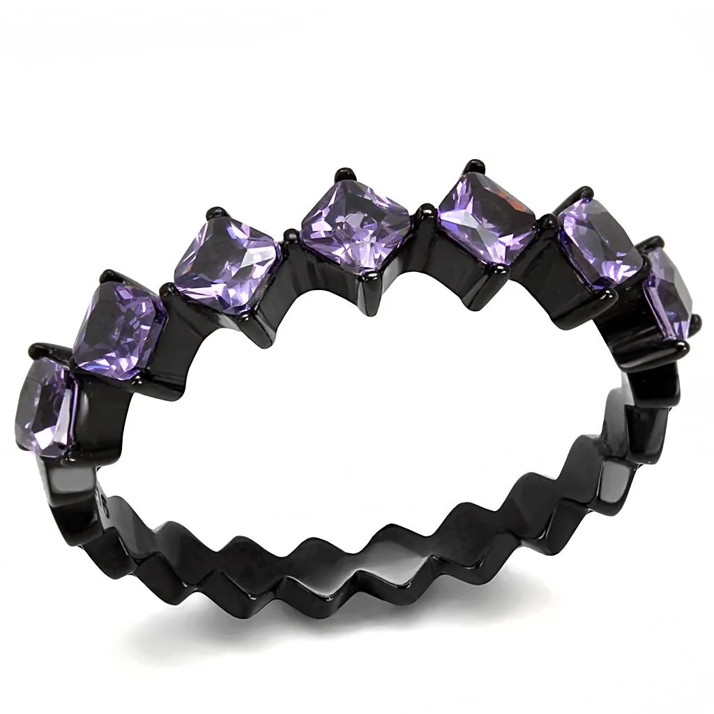 IP Black(Ion Plating) Stainless Steel Ring with AAA Grade CZ in Amethyst for Women Style TK3054