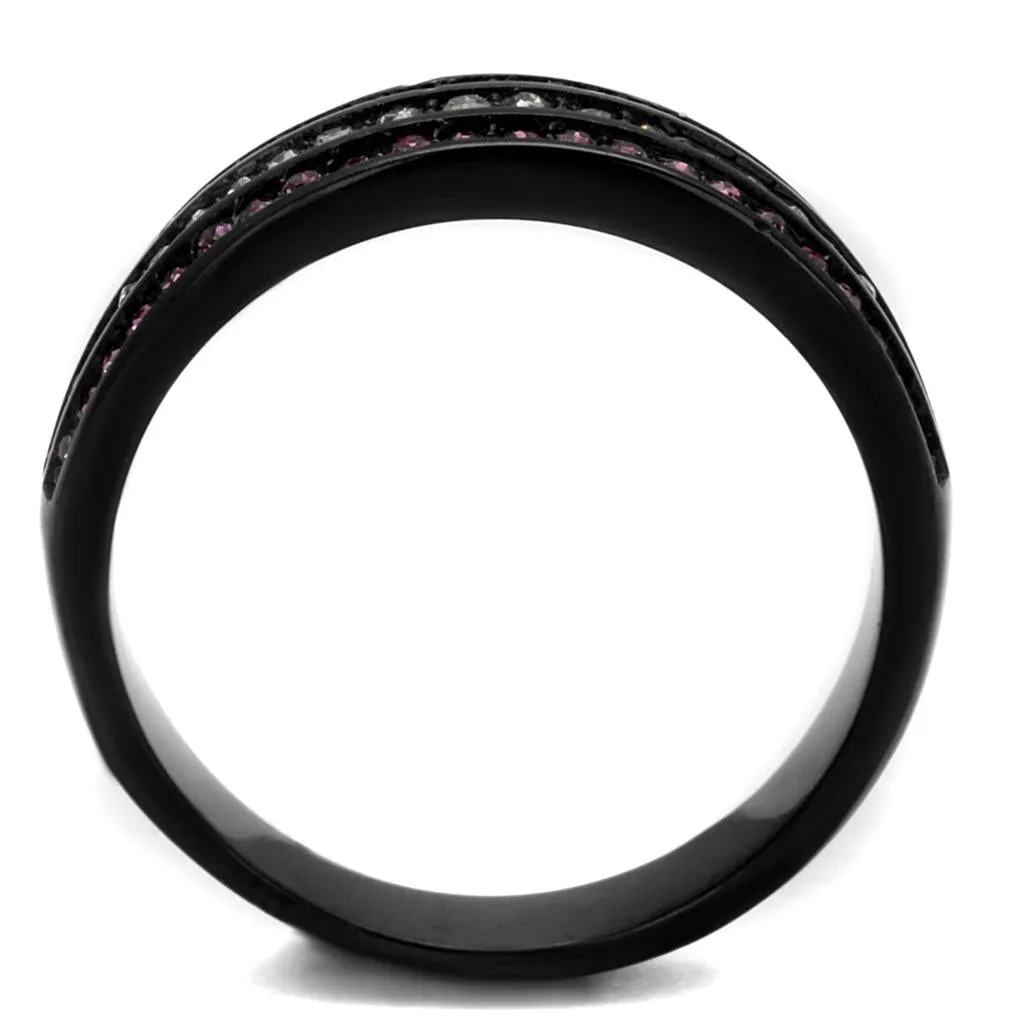 IP Black(Ion Plating) Stainless Steel Ring with Top Grade Crystal in Amethyst for Women Style TK2366