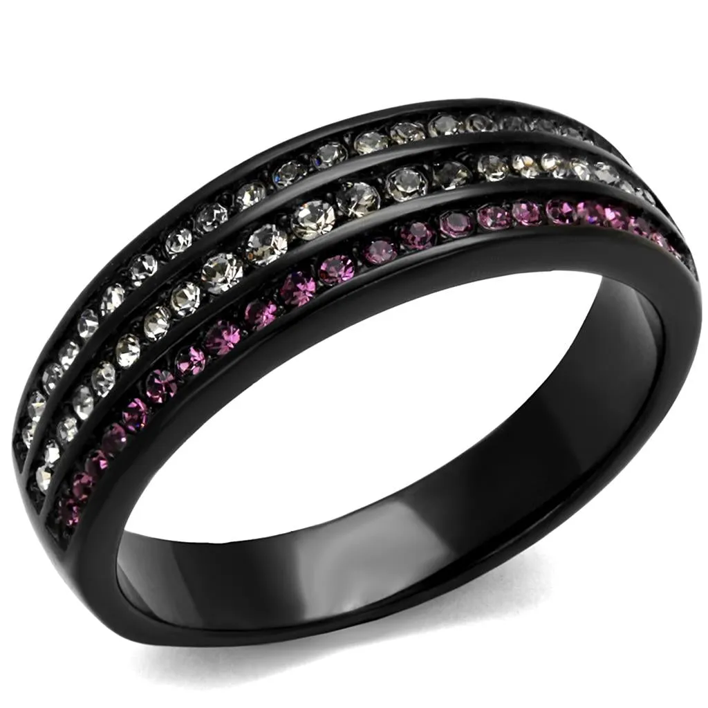 IP Black(Ion Plating) Stainless Steel Ring with Top Grade Crystal in Amethyst for Women Style TK2366