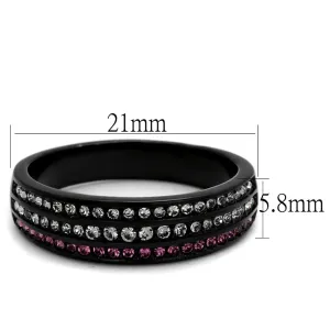 IP Black(Ion Plating) Stainless Steel Ring with Top Grade Crystal in Amethyst for Women Style TK2366