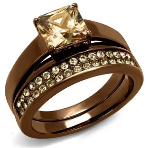IP Coffee light Stainless Steel Ring with AAA Grade CZ in Champagne for Women Style TK2670