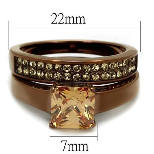 IP Coffee light Stainless Steel Ring with AAA Grade CZ in Champagne for Women Style TK2670