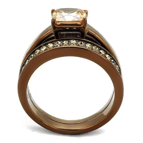 IP Coffee light Stainless Steel Ring with AAA Grade CZ in Champagne for Women Style TK2670