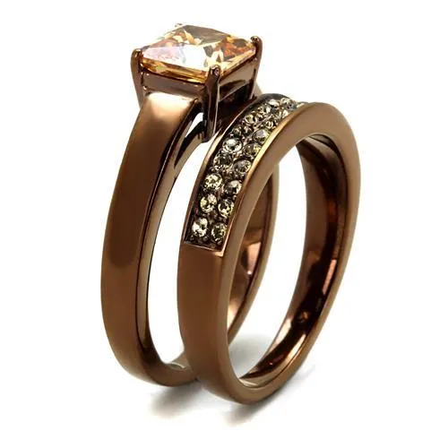 IP Coffee light Stainless Steel Ring with AAA Grade CZ in Champagne for Women Style TK2670