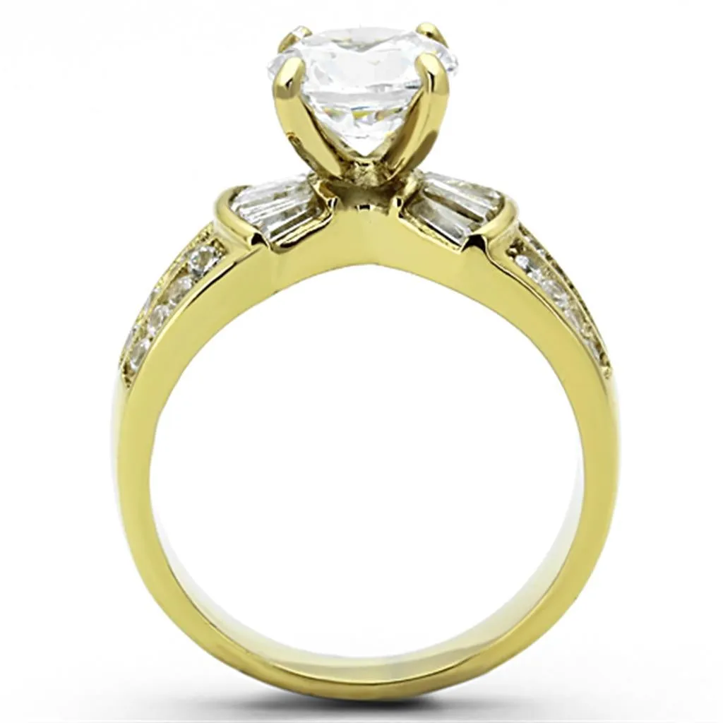 IP Gold(Ion Plating) Stainless Steel Ring with AAA Grade CZ in Clear for Women Style TK1323