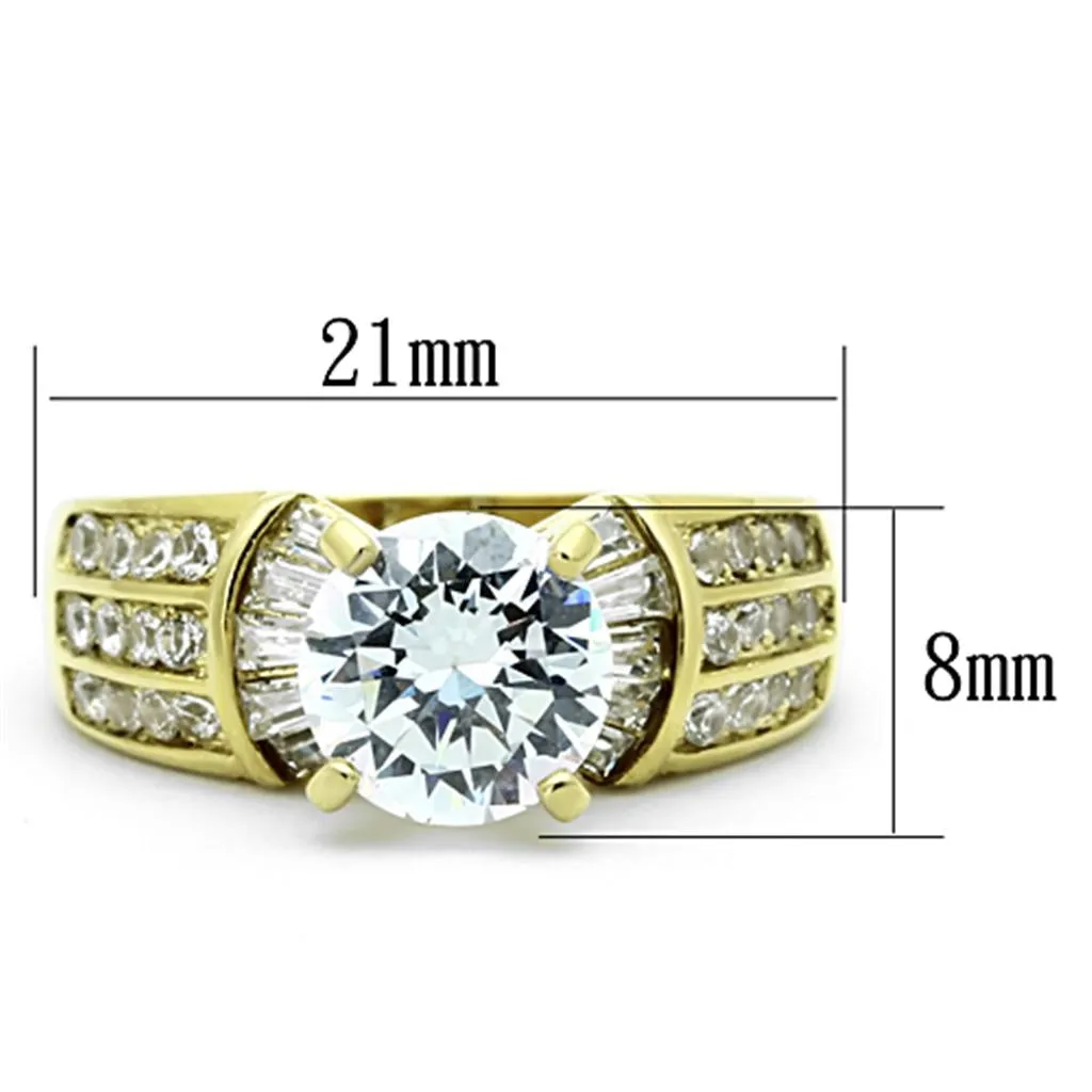 IP Gold(Ion Plating) Stainless Steel Ring with AAA Grade CZ in Clear for Women Style TK1323