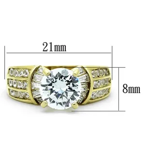 IP Gold(Ion Plating) Stainless Steel Ring with AAA Grade CZ in Clear for Women Style TK1323