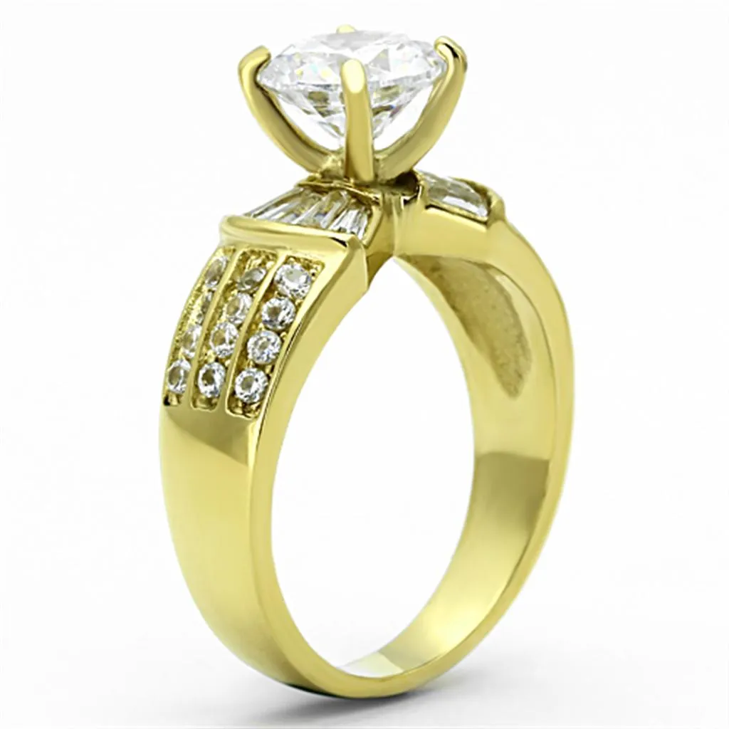 IP Gold(Ion Plating) Stainless Steel Ring with AAA Grade CZ in Clear for Women Style TK1323