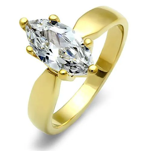 IP Gold(Ion Plating) Stainless Steel Ring with AAA Grade CZ in Clear for Women Style TK1673