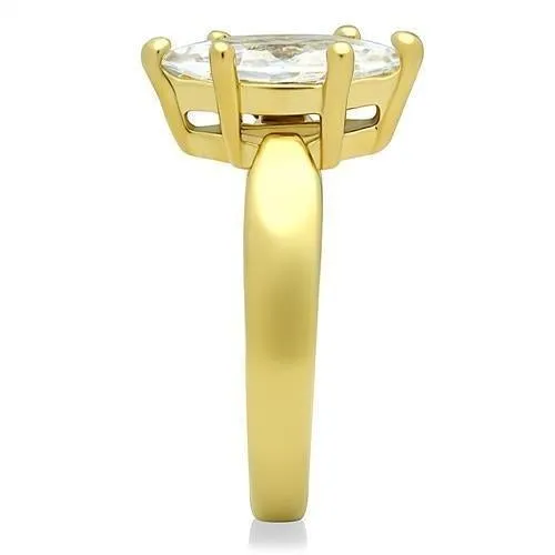 IP Gold(Ion Plating) Stainless Steel Ring with AAA Grade CZ in Clear for Women Style TK1673