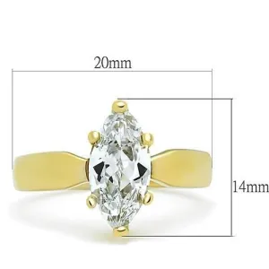 IP Gold(Ion Plating) Stainless Steel Ring with AAA Grade CZ in Clear for Women Style TK1673