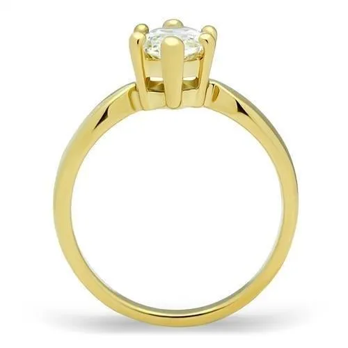 IP Gold(Ion Plating) Stainless Steel Ring with AAA Grade CZ in Clear for Women Style TK1673