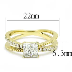 IP Gold(Ion Plating) Stainless Steel Ring with AAA Grade CZ in Clear for Women Style TK3181