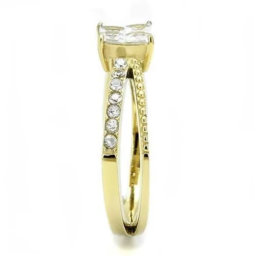 IP Gold(Ion Plating) Stainless Steel Ring with AAA Grade CZ in Clear for Women Style TK3181