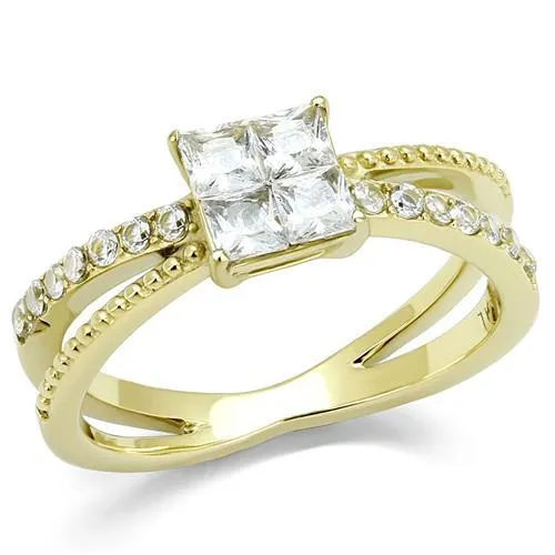 IP Gold(Ion Plating) Stainless Steel Ring with AAA Grade CZ in Clear for Women Style TK3181