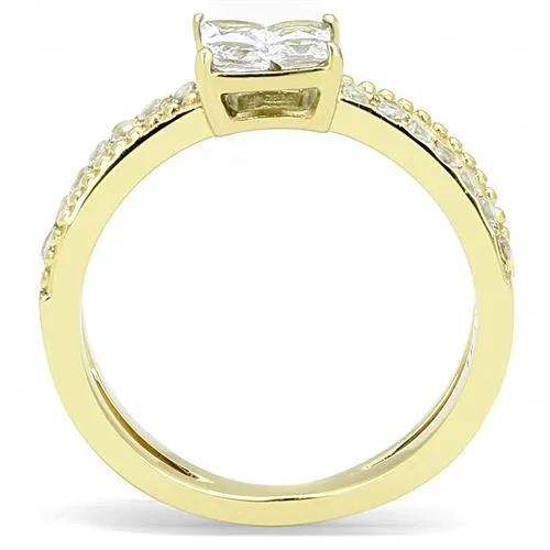 IP Gold(Ion Plating) Stainless Steel Ring with AAA Grade CZ in Clear for Women Style TK3181