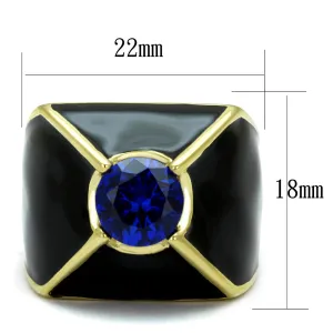 IP Gold(Ion Plating) Stainless Steel Ring with AAA Grade CZ in London Blue for Women Style TK2640