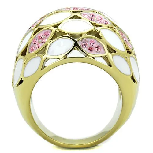 IP Gold(Ion Plating) Stainless Steel Ring with Top Grade Crystal in Light Rose for Women Style TK1742