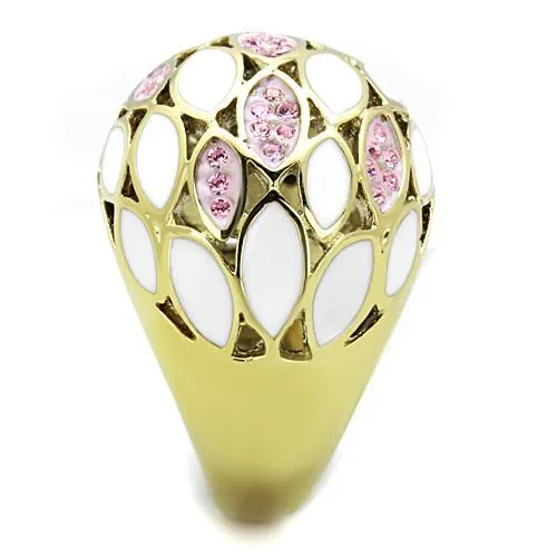 IP Gold(Ion Plating) Stainless Steel Ring with Top Grade Crystal in Light Rose for Women Style TK1742