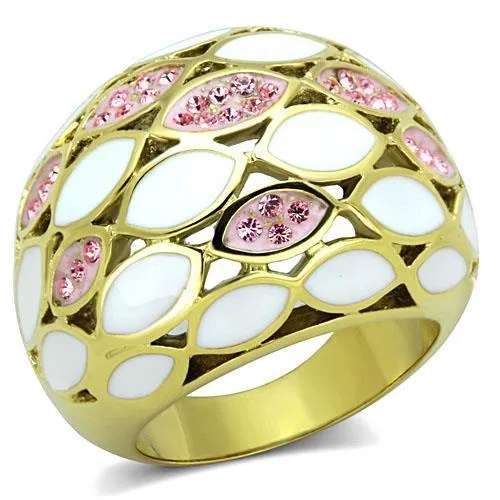 IP Gold(Ion Plating) Stainless Steel Ring with Top Grade Crystal in Light Rose for Women Style TK1742