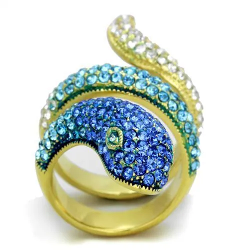 IP Gold(Ion Plating) Stainless Steel Ring with Top Grade Crystal in Multi Color for Women Style TK1641
