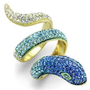 IP Gold(Ion Plating) Stainless Steel Ring with Top Grade Crystal in Multi Color for Women Style TK1641