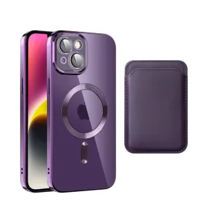 iPhone 14 2in1 MagSafe Hybrid Case TPU Bumper   Leather Wallet Credit Card Holder - Dark Purple (Deep Purple) / Transparent