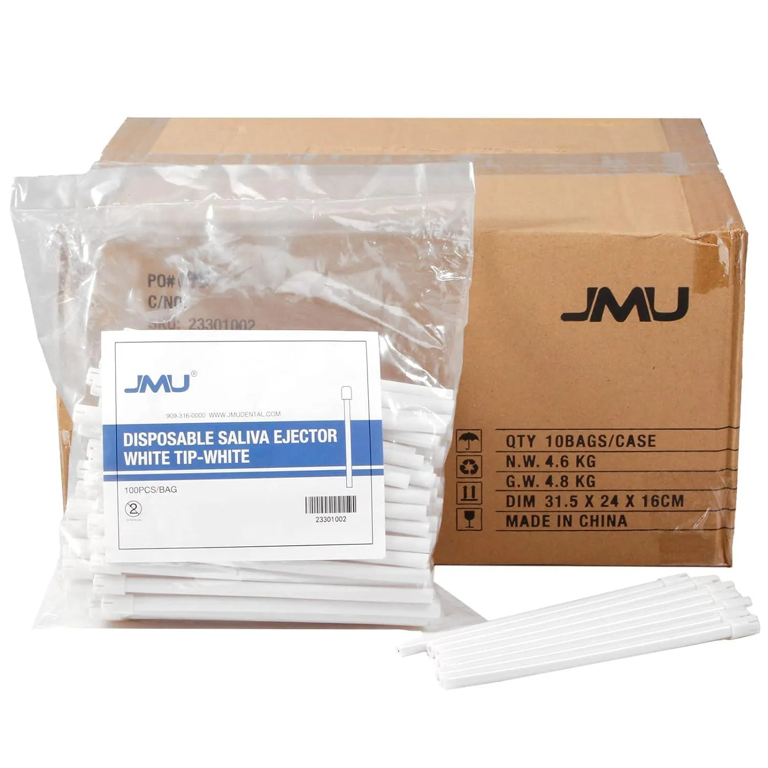 JMU Dental Disposable Saliva Ejector White Tips 100/Bag