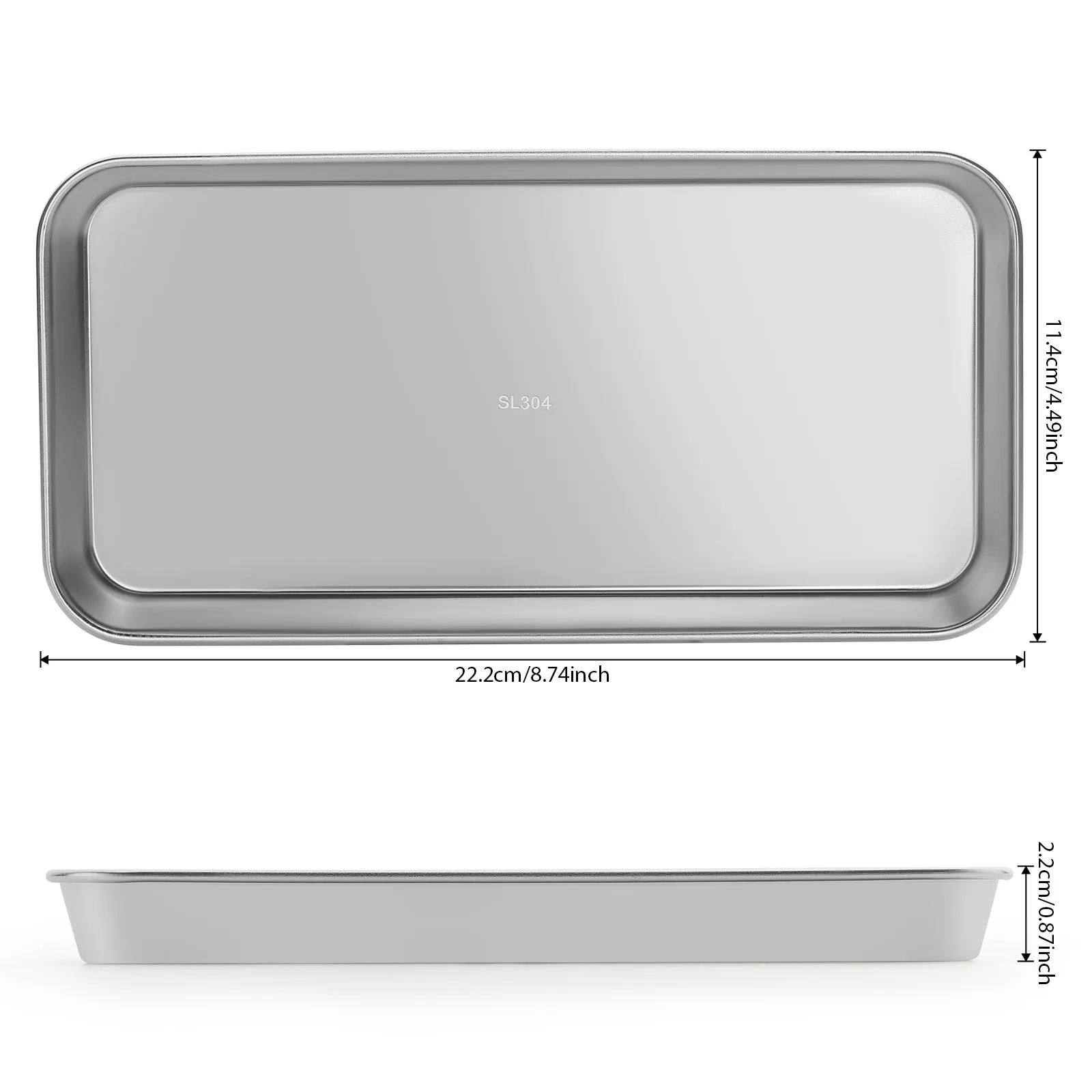 JMU Dental Flat Tray SL 304 Stainless Steel 8.7"x4.5"x0.9" 4PCS/Bag